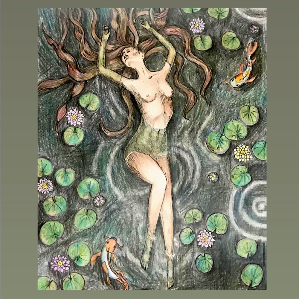 “Lilly Pond” Drawing. Pencils and pen on paper.